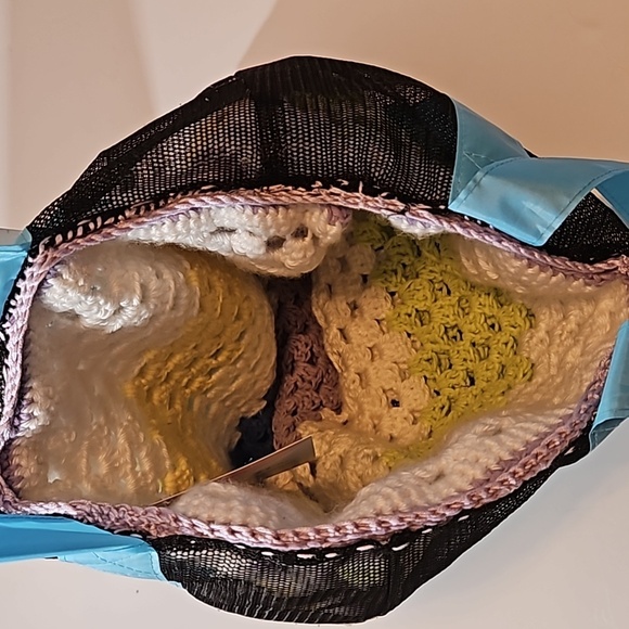 Handcrafted Upcycle Bag Hand Knit Crochet Stitch Handmade Multicolored Stripes - Picture 12 of 17